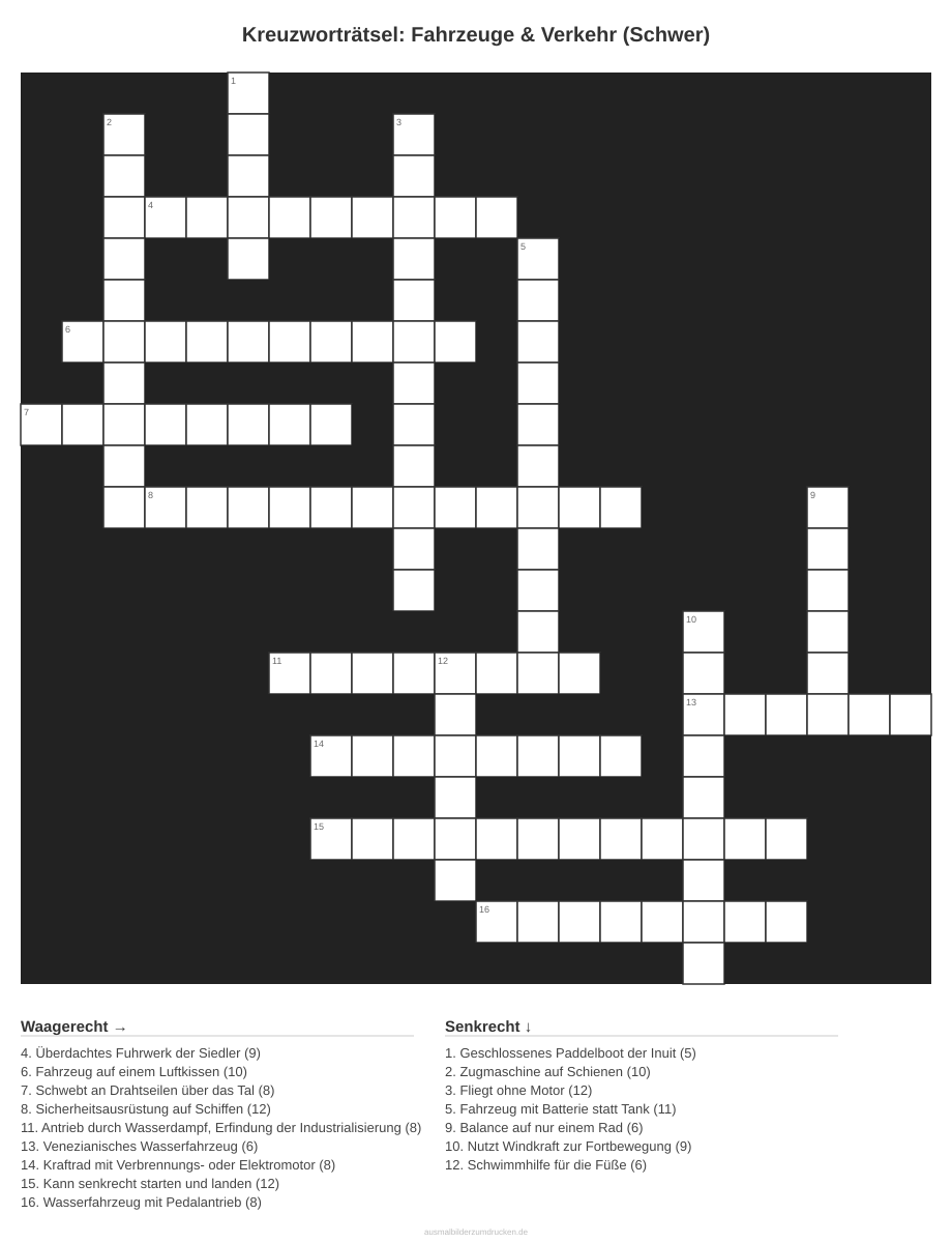 Kreuzworträtsel Kreuzworträtsel: Fahrzeuge & Verkehr (Schwer) aus der Kategorie Fahrzeuge - kostenlos ausdrucken