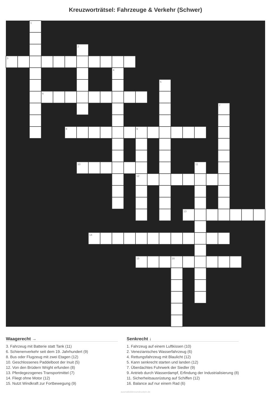 Kreuzworträtsel Kreuzworträtsel: Fahrzeuge & Verkehr (Schwer) aus der Kategorie Fahrzeuge - kostenlos ausdrucken