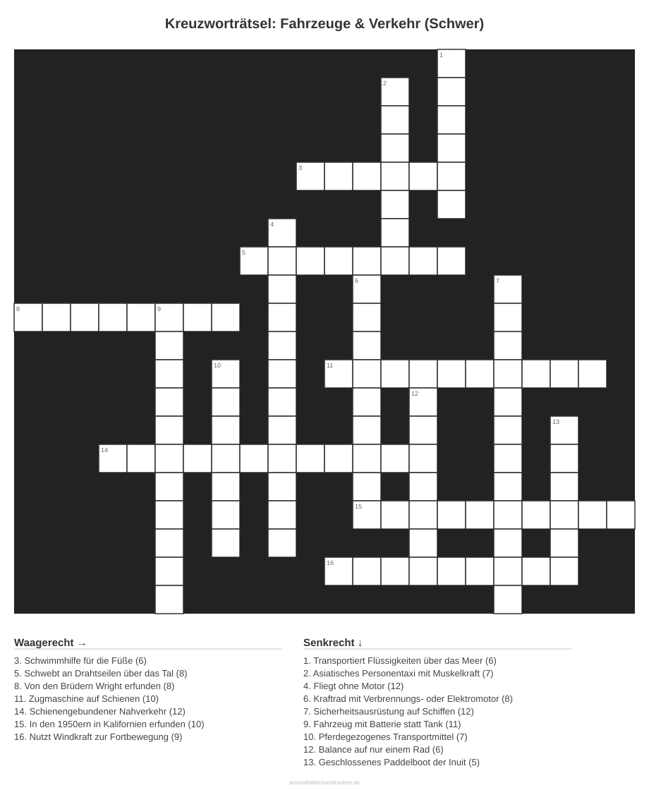 Kreuzworträtsel Kreuzworträtsel: Fahrzeuge & Verkehr (Schwer) aus der Kategorie Fahrzeuge - kostenlos ausdrucken