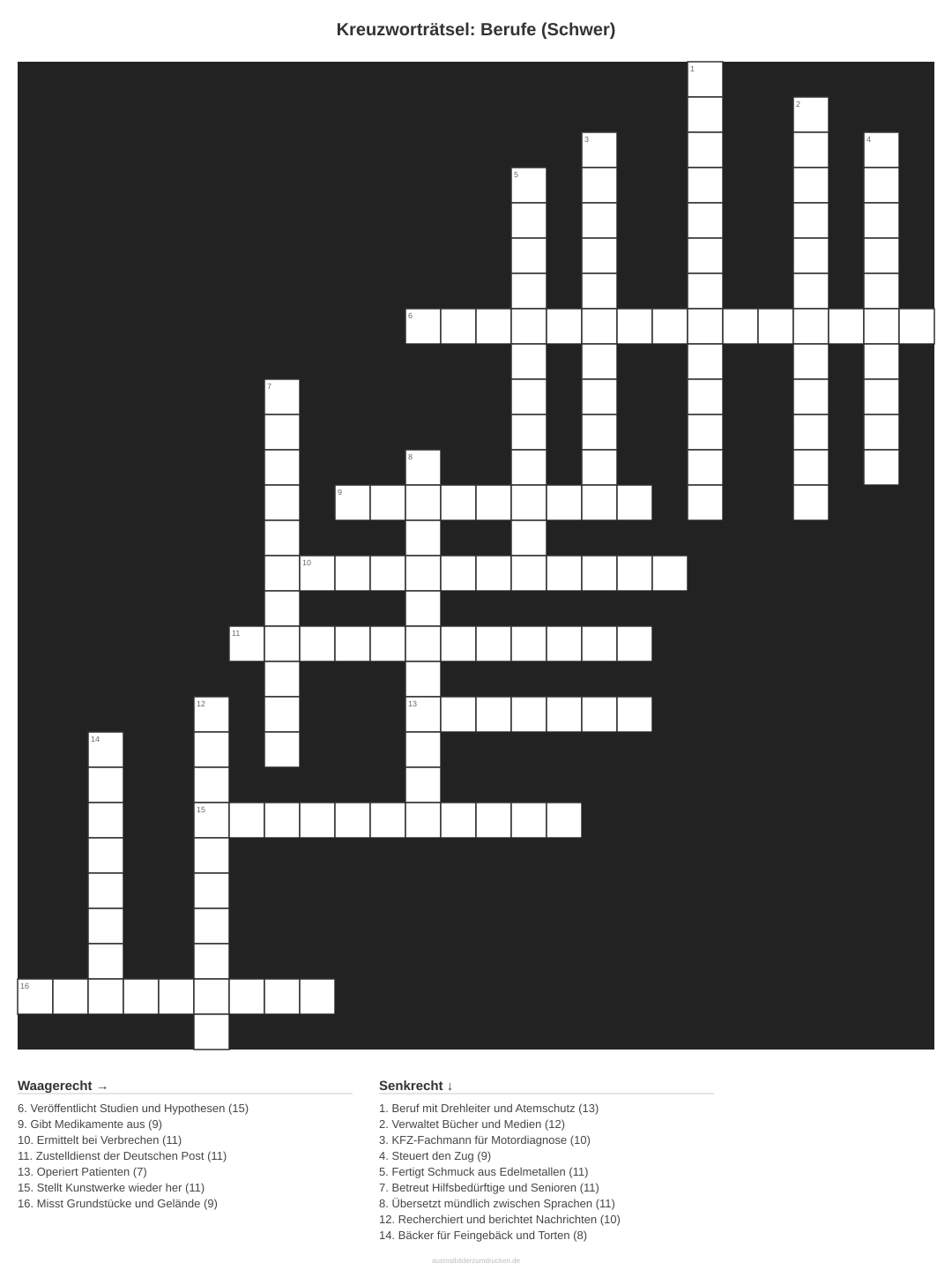 Kreuzworträtsel Kreuzworträtsel: Berufe (Schwer) aus der Kategorie Berufe - kostenlos ausdrucken