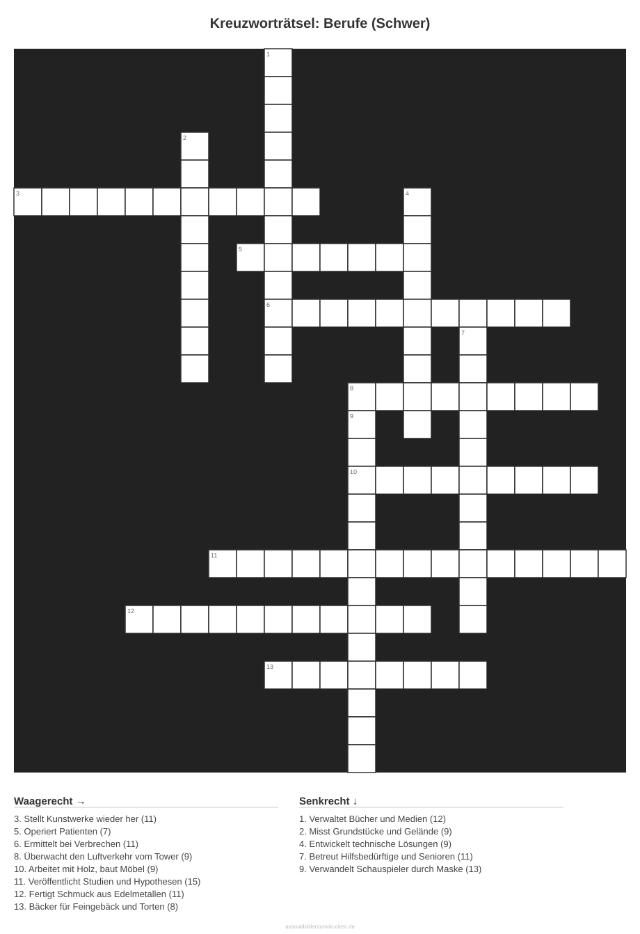 Kreuzworträtsel Kreuzworträtsel: Berufe (Schwer) aus der Kategorie Berufe - kostenlos ausdrucken