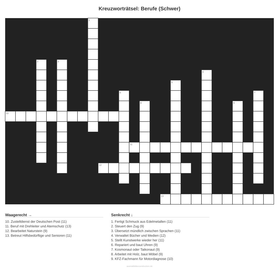 Kreuzworträtsel Kreuzworträtsel: Berufe (Schwer) aus der Kategorie Berufe - kostenlos ausdrucken