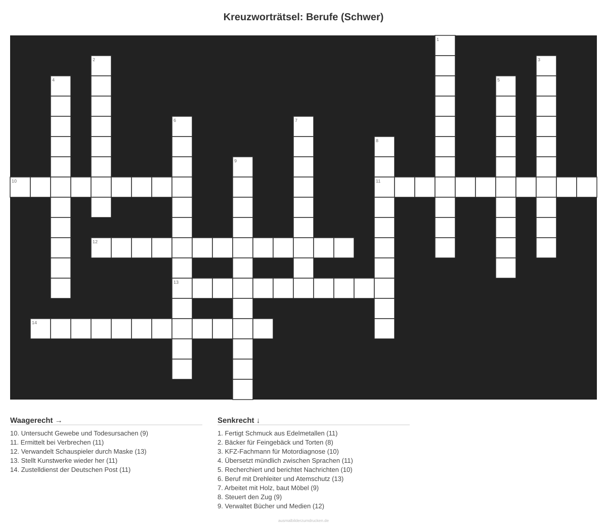 Kreuzworträtsel Kreuzworträtsel: Berufe (Schwer) aus der Kategorie Berufe - kostenlos ausdrucken