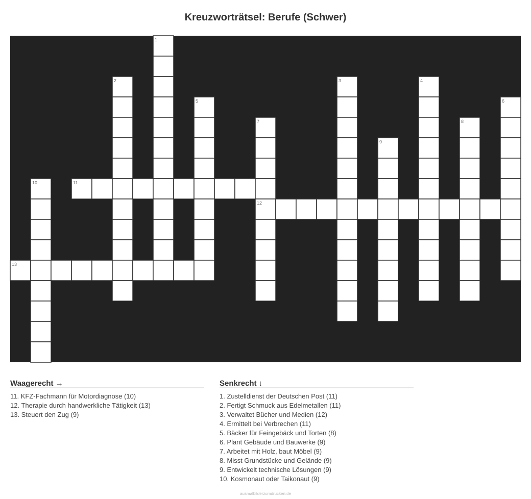 Kreuzworträtsel Kreuzworträtsel: Berufe (Schwer) aus der Kategorie Berufe - kostenlos ausdrucken