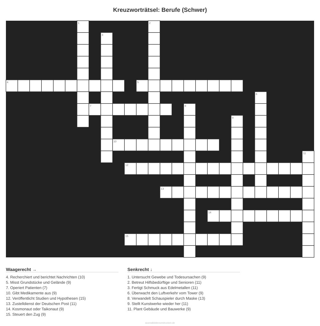 Kreuzworträtsel Kreuzworträtsel: Berufe (Schwer) aus der Kategorie Berufe - kostenlos ausdrucken