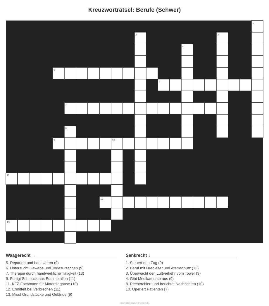 Kreuzworträtsel Kreuzworträtsel: Berufe (Schwer) aus der Kategorie Berufe - kostenlos ausdrucken