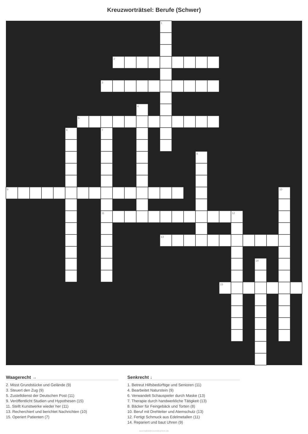 Kreuzworträtsel Kreuzworträtsel: Berufe (Schwer) aus der Kategorie Berufe - kostenlos ausdrucken