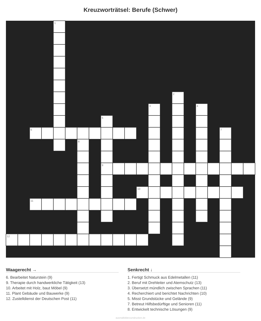 Kreuzworträtsel Kreuzworträtsel: Berufe (Schwer) aus der Kategorie Berufe - kostenlos ausdrucken