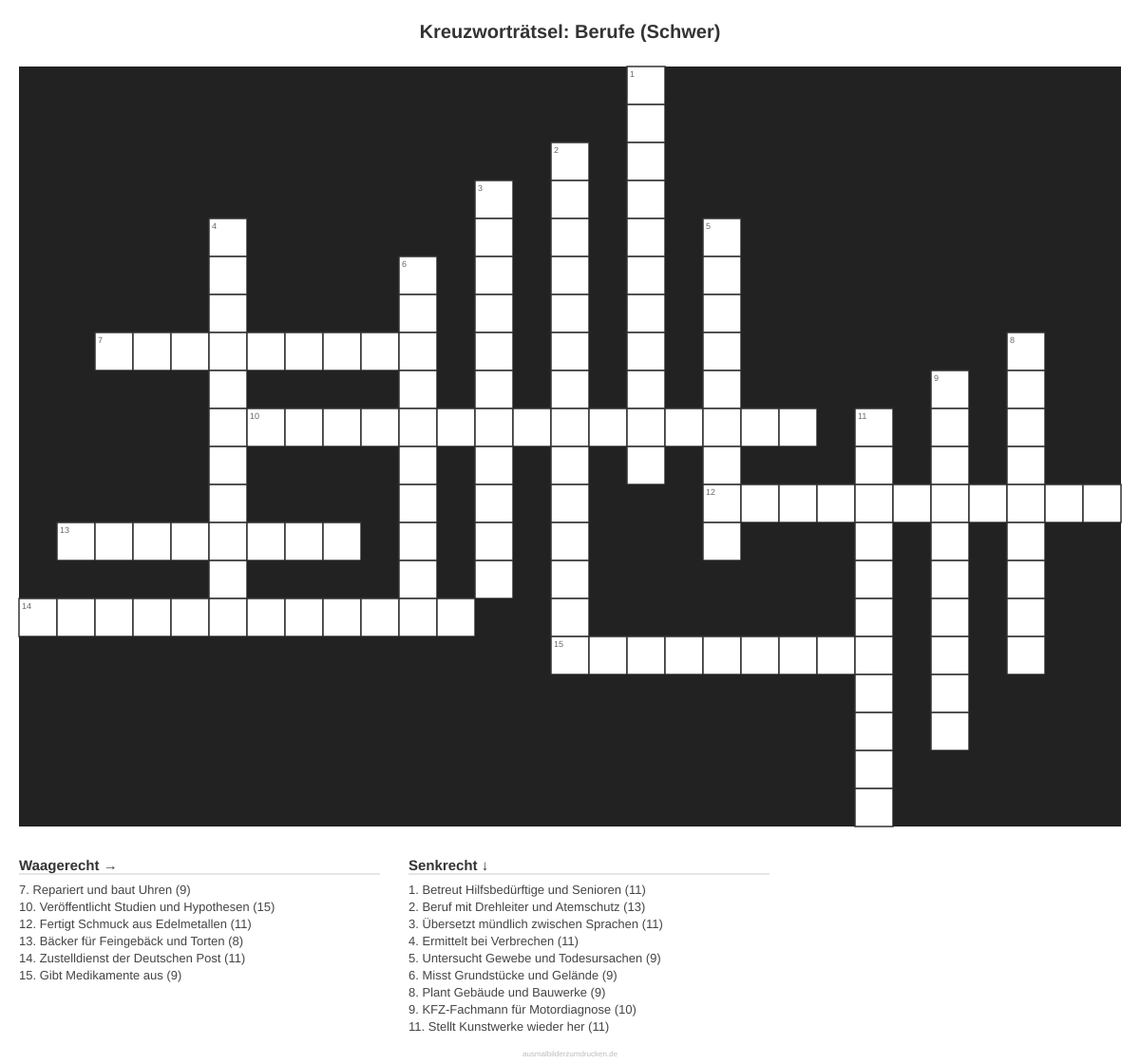 Kreuzworträtsel Kreuzworträtsel: Berufe (Schwer) aus der Kategorie Berufe - kostenlos ausdrucken