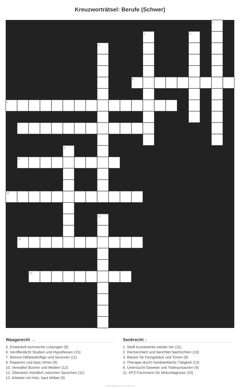 Kreuzworträtsel Kreuzworträtsel: Berufe (Schwer) aus der Kategorie Berufe - kostenlos ausdrucken