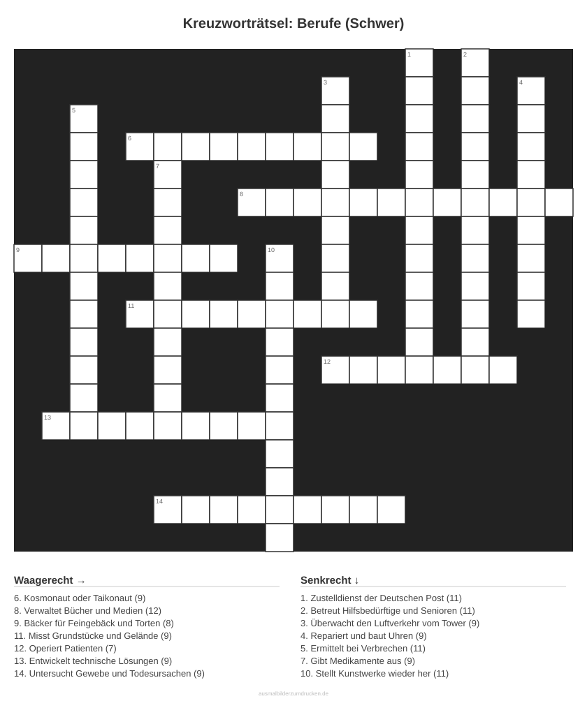 Kreuzworträtsel Kreuzworträtsel: Berufe (Schwer) aus der Kategorie Berufe - kostenlos ausdrucken