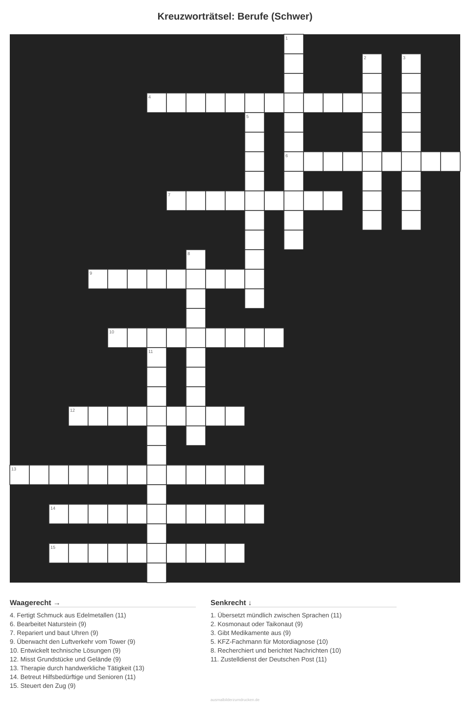 Kreuzworträtsel Kreuzworträtsel: Berufe (Schwer) aus der Kategorie Berufe - kostenlos ausdrucken