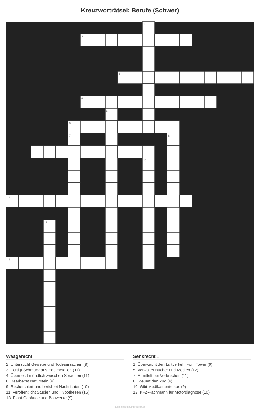 Kreuzworträtsel Kreuzworträtsel: Berufe (Schwer) aus der Kategorie Berufe - kostenlos ausdrucken