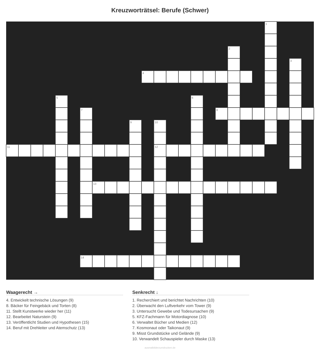Kreuzworträtsel Kreuzworträtsel: Berufe (Schwer) aus der Kategorie Berufe - kostenlos ausdrucken