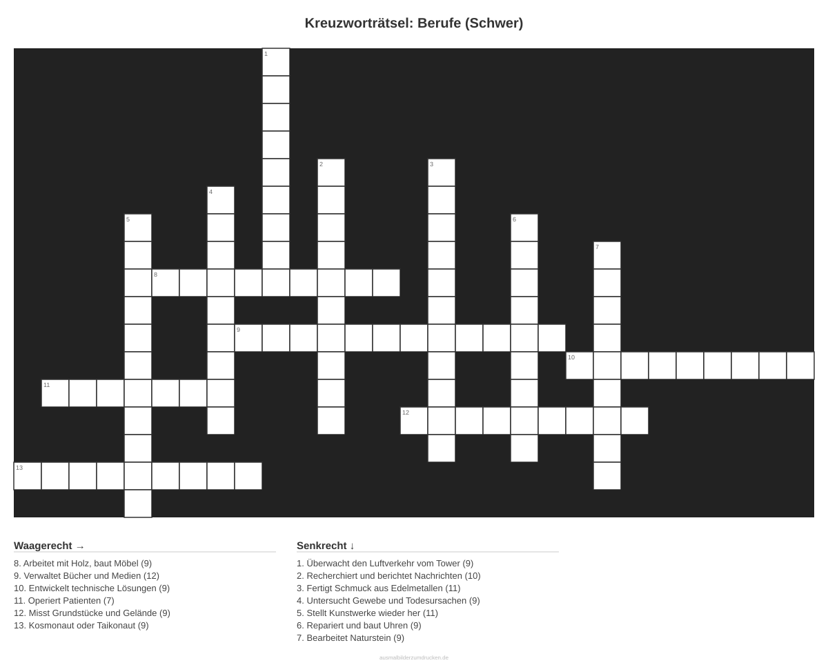 Kreuzworträtsel Kreuzworträtsel: Berufe (Schwer) aus der Kategorie Berufe - kostenlos ausdrucken