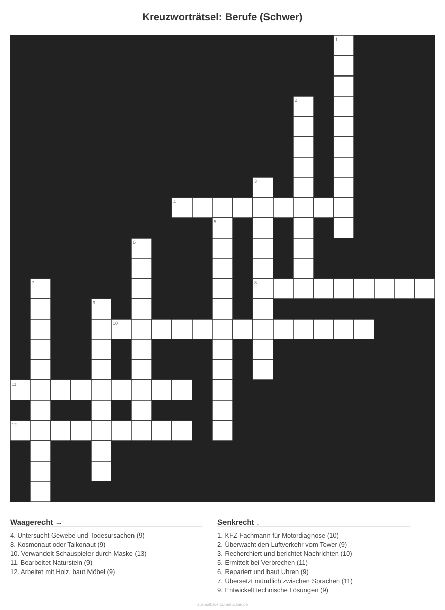 Kreuzworträtsel Kreuzworträtsel: Berufe (Schwer) aus der Kategorie Berufe - kostenlos ausdrucken