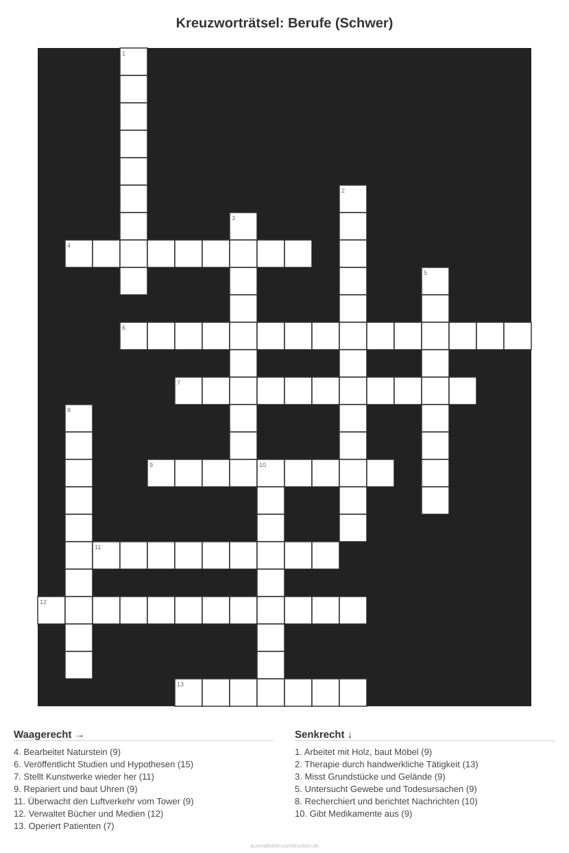 Kreuzworträtsel Kreuzworträtsel: Berufe (Schwer) aus der Kategorie Berufe - kostenlos ausdrucken