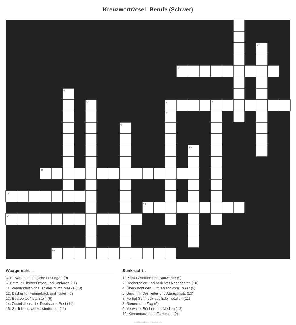 Kreuzworträtsel Kreuzworträtsel: Berufe (Schwer) aus der Kategorie Berufe - kostenlos ausdrucken