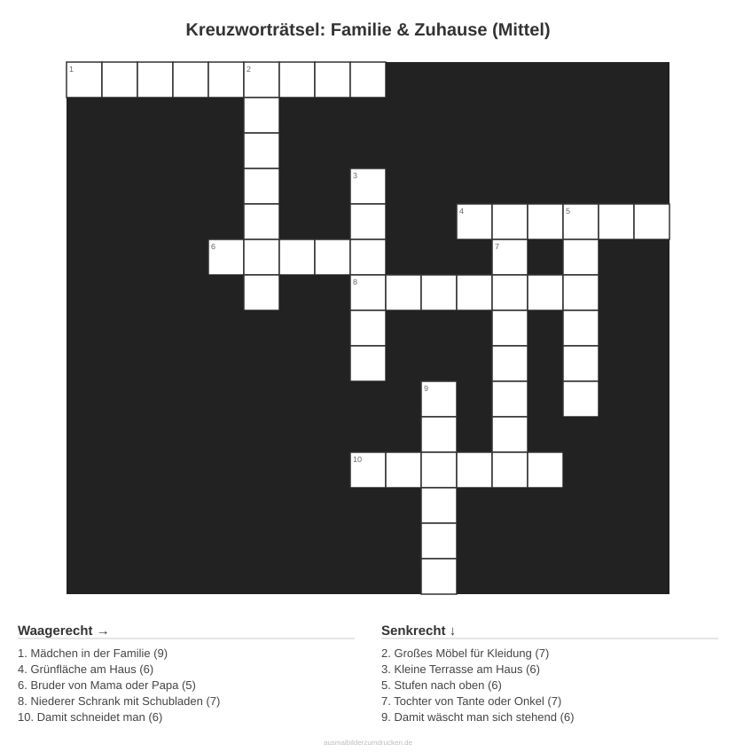 Kreuzworträtsel Kreuzworträtsel: Familie & Zuhause (Mittel) aus der Kategorie Familie - kostenlos ausdrucken