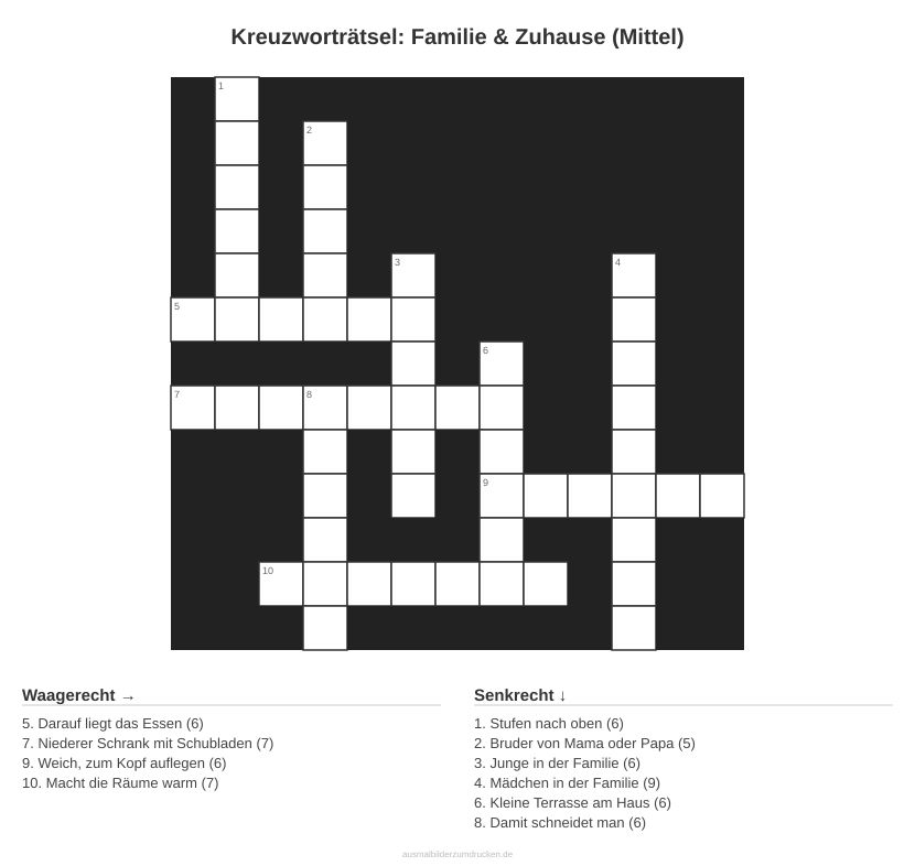 Kreuzworträtsel Kreuzworträtsel: Familie & Zuhause (Mittel) aus der Kategorie Familie - kostenlos ausdrucken