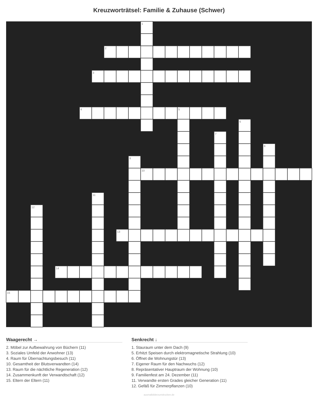 Kreuzworträtsel Kreuzworträtsel: Familie & Zuhause (Schwer) aus der Kategorie Familie - kostenlos ausdrucken