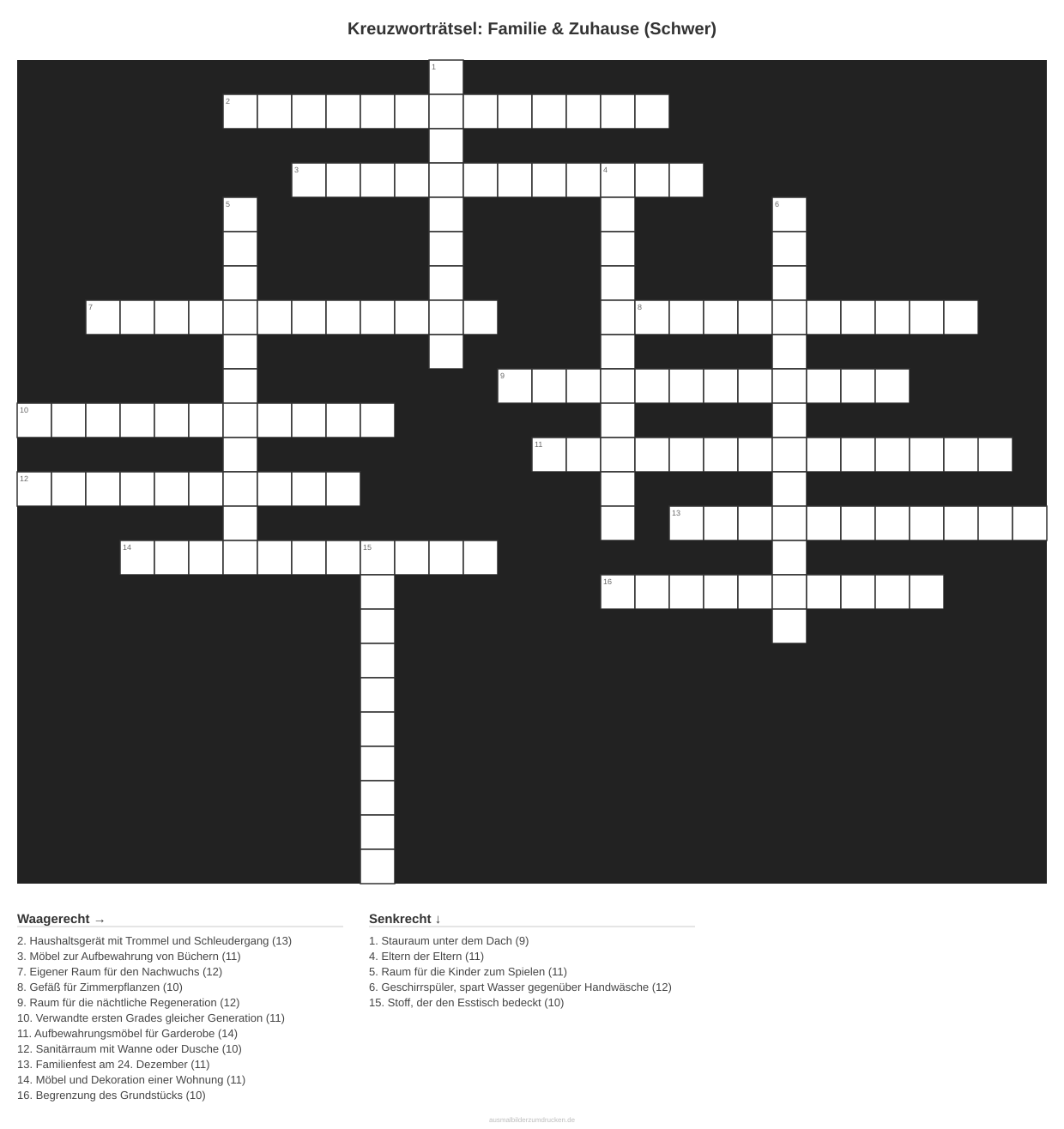 Kreuzworträtsel Kreuzworträtsel: Familie & Zuhause (Schwer) aus der Kategorie Familie - kostenlos ausdrucken