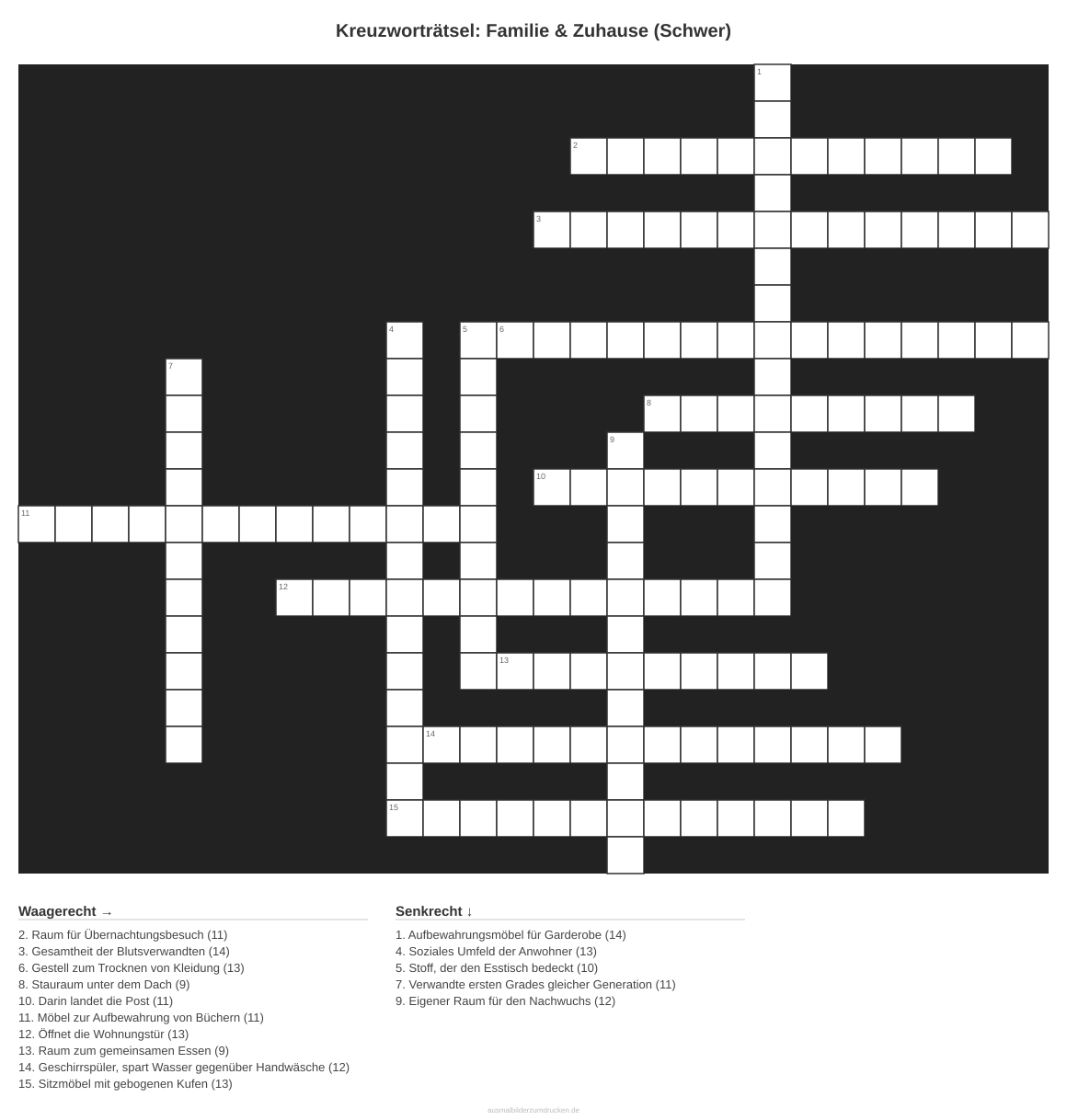 Kreuzworträtsel Kreuzworträtsel: Familie & Zuhause (Schwer) aus der Kategorie Familie - kostenlos ausdrucken