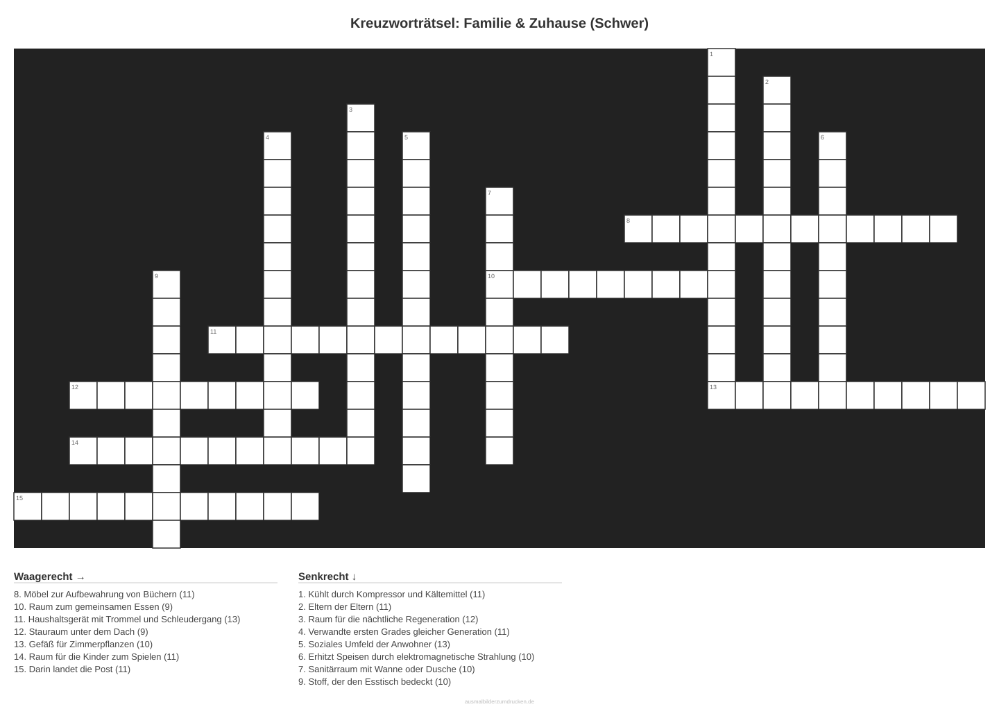 Kreuzworträtsel Kreuzworträtsel: Familie & Zuhause (Schwer) aus der Kategorie Familie - kostenlos ausdrucken