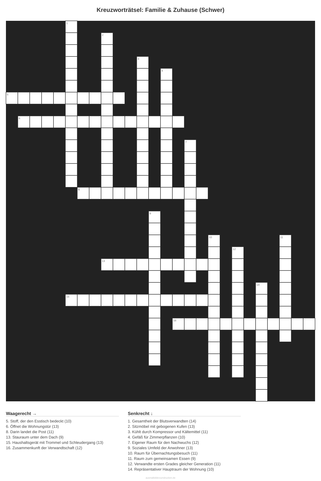 Kreuzworträtsel Kreuzworträtsel: Familie & Zuhause (Schwer) aus der Kategorie Familie - kostenlos ausdrucken