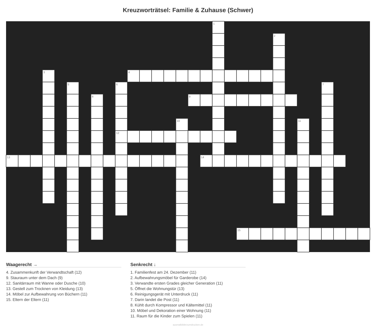 Kreuzworträtsel Kreuzworträtsel: Familie & Zuhause (Schwer) aus der Kategorie Familie - kostenlos ausdrucken