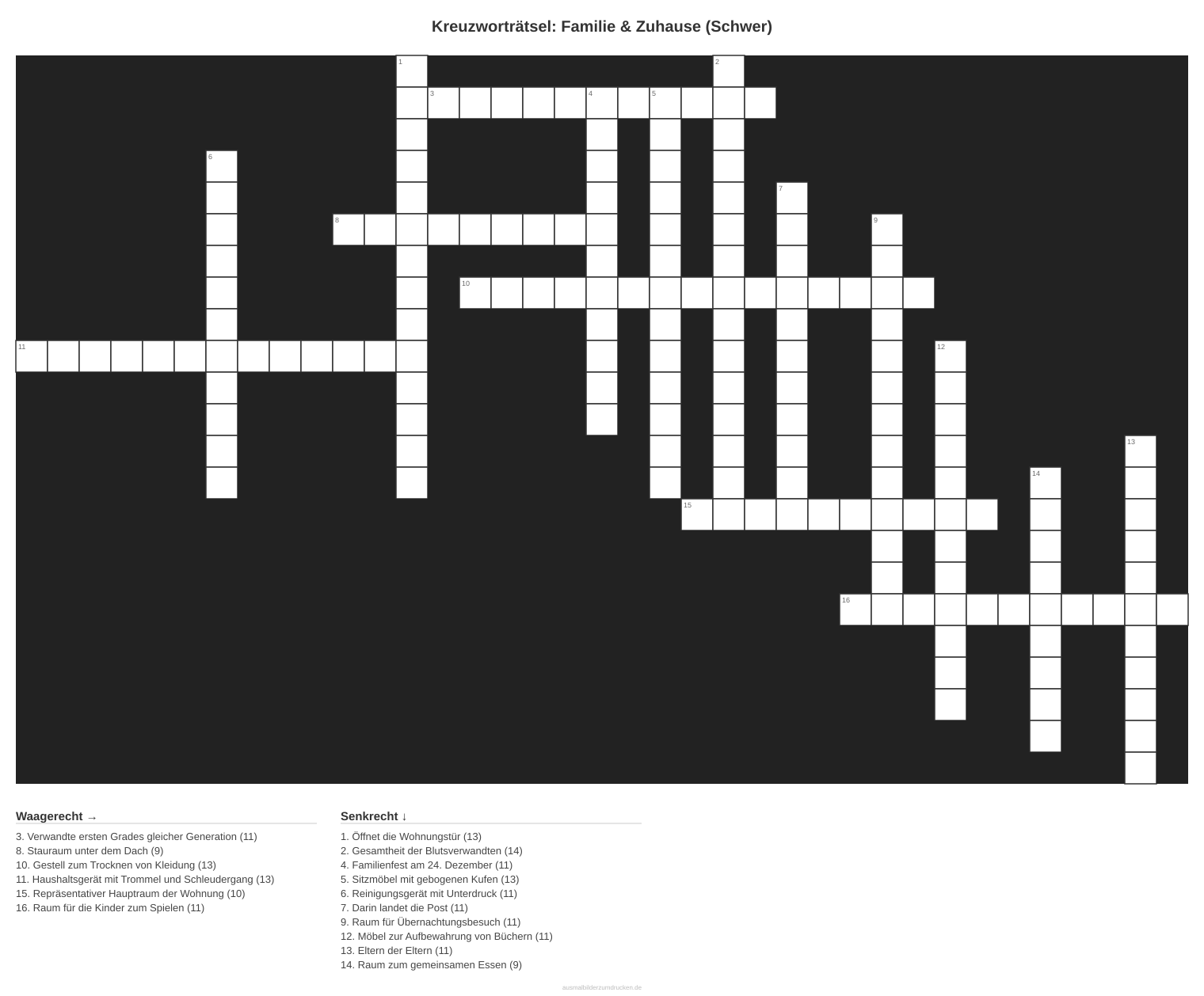 Kreuzworträtsel Kreuzworträtsel: Familie & Zuhause (Schwer) aus der Kategorie Familie - kostenlos ausdrucken