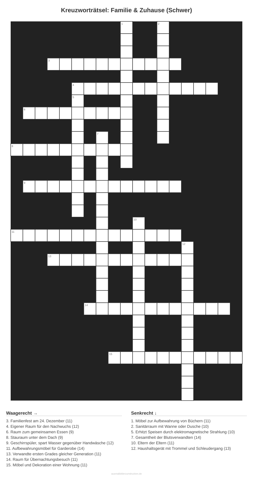 Kreuzworträtsel Kreuzworträtsel: Familie & Zuhause (Schwer) aus der Kategorie Familie - kostenlos ausdrucken