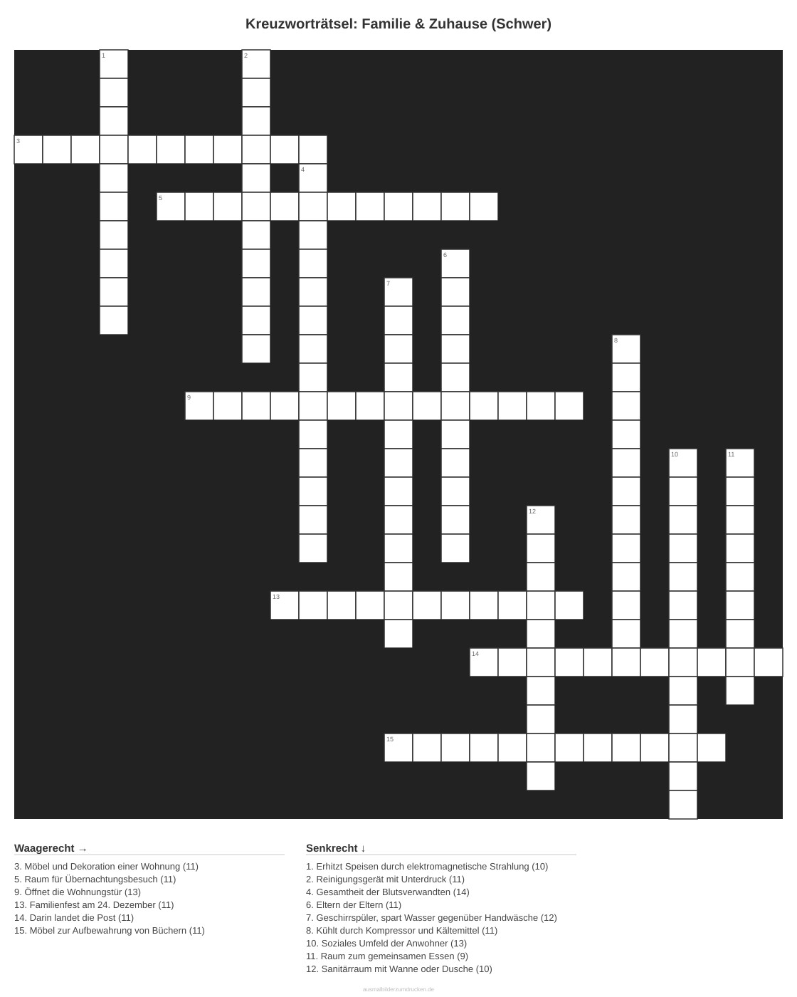 Kreuzworträtsel Kreuzworträtsel: Familie & Zuhause (Schwer) aus der Kategorie Familie - kostenlos ausdrucken