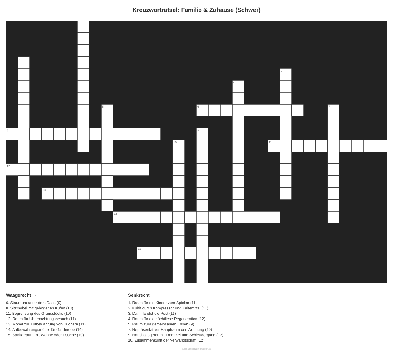 Kreuzworträtsel Kreuzworträtsel: Familie & Zuhause (Schwer) aus der Kategorie Familie - kostenlos ausdrucken
