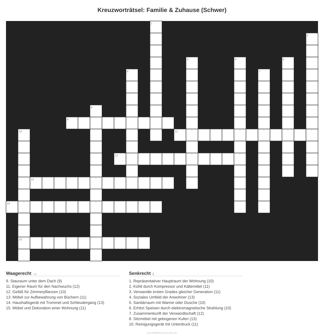 Kreuzworträtsel Kreuzworträtsel: Familie & Zuhause (Schwer) aus der Kategorie Familie - kostenlos ausdrucken