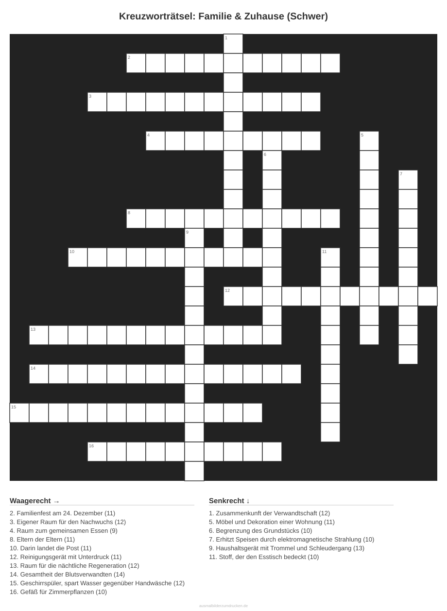 Kreuzworträtsel Kreuzworträtsel: Familie & Zuhause (Schwer) aus der Kategorie Familie - kostenlos ausdrucken