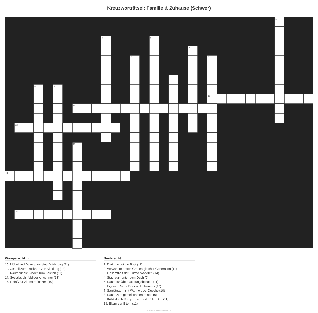 Kreuzworträtsel Kreuzworträtsel: Familie & Zuhause (Schwer) aus der Kategorie Familie - kostenlos ausdrucken