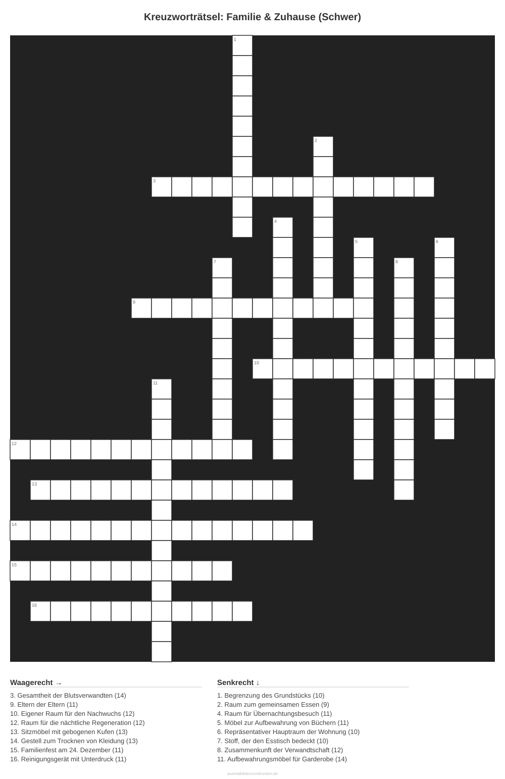 Kreuzworträtsel Kreuzworträtsel: Familie & Zuhause (Schwer) aus der Kategorie Familie - kostenlos ausdrucken