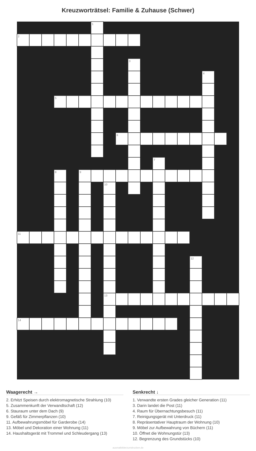 Kreuzworträtsel Kreuzworträtsel: Familie & Zuhause (Schwer) aus der Kategorie Familie - kostenlos ausdrucken