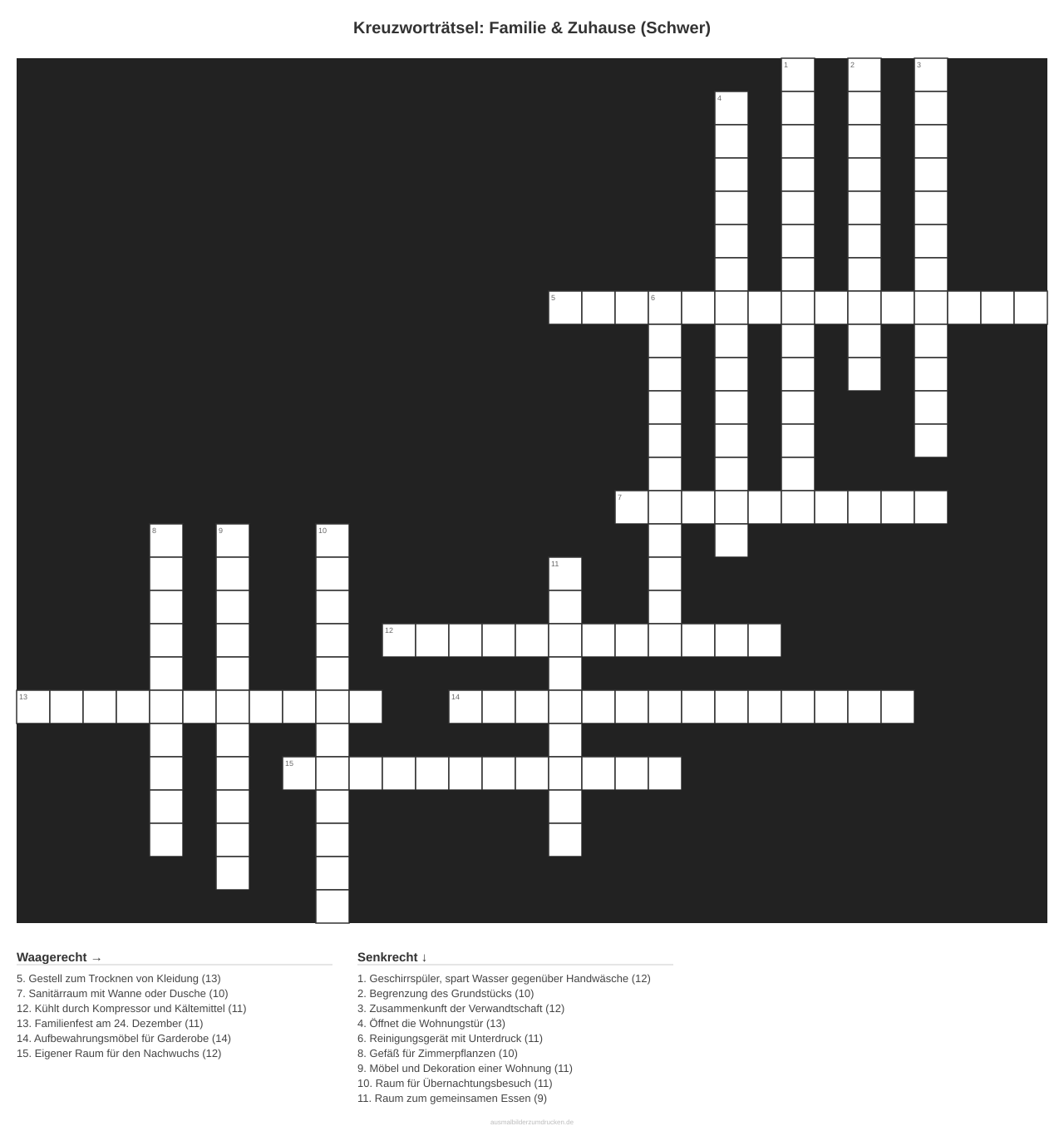 Kreuzworträtsel Kreuzworträtsel: Familie & Zuhause (Schwer) aus der Kategorie Familie - kostenlos ausdrucken