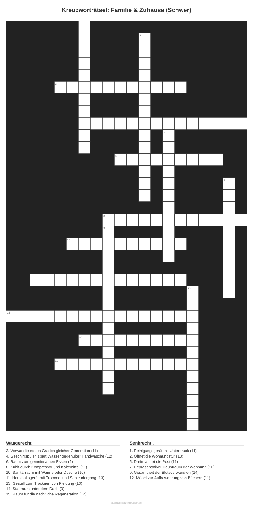 Kreuzworträtsel Kreuzworträtsel: Familie & Zuhause (Schwer) aus der Kategorie Familie - kostenlos ausdrucken