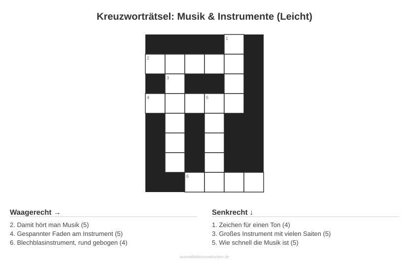 Kreuzworträtsel Kreuzworträtsel: Musik & Instrumente (Leicht) aus der Kategorie Musik - kostenlos ausdrucken