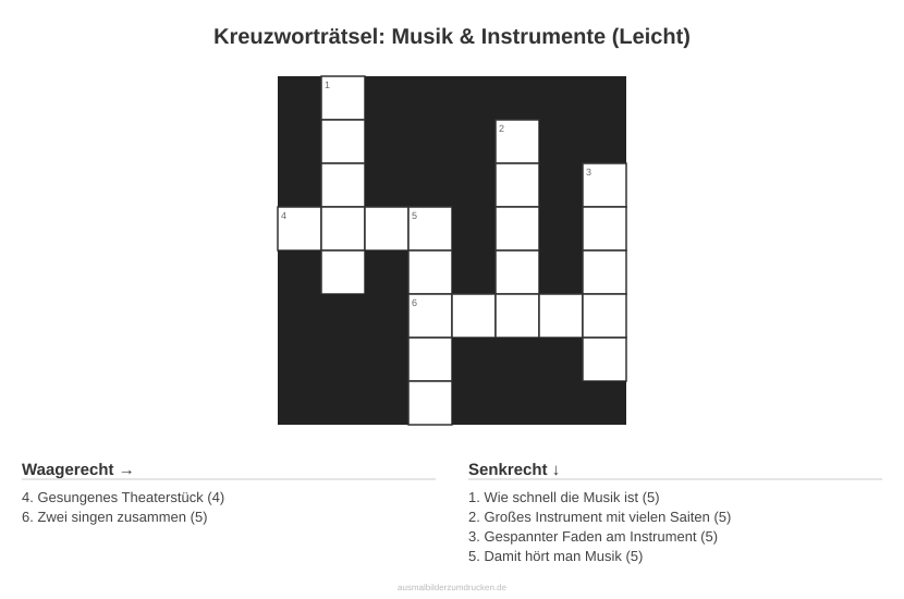 Kreuzworträtsel Kreuzworträtsel: Musik & Instrumente (Leicht) aus der Kategorie Musik - kostenlos ausdrucken