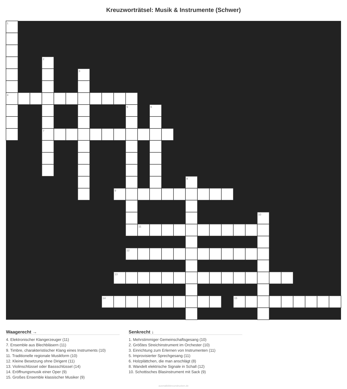 Kreuzworträtsel Kreuzworträtsel: Musik & Instrumente (Schwer) aus der Kategorie Musik - kostenlos ausdrucken