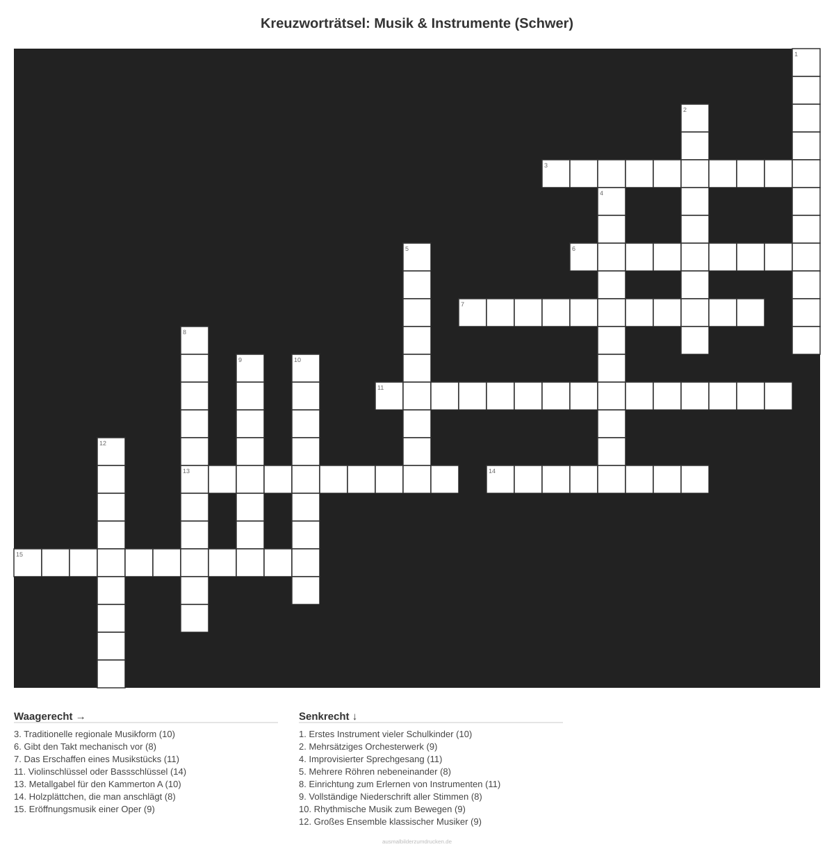 Kreuzworträtsel Kreuzworträtsel: Musik & Instrumente (Schwer) aus der Kategorie Musik - kostenlos ausdrucken