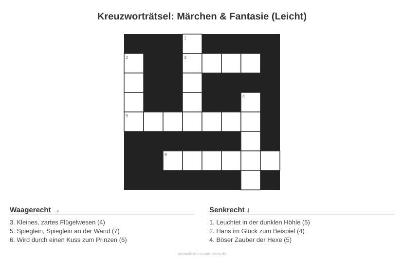 Kreuzworträtsel Kreuzworträtsel: Märchen & Fantasie (Leicht) aus der Kategorie Märchen - kostenlos ausdrucken