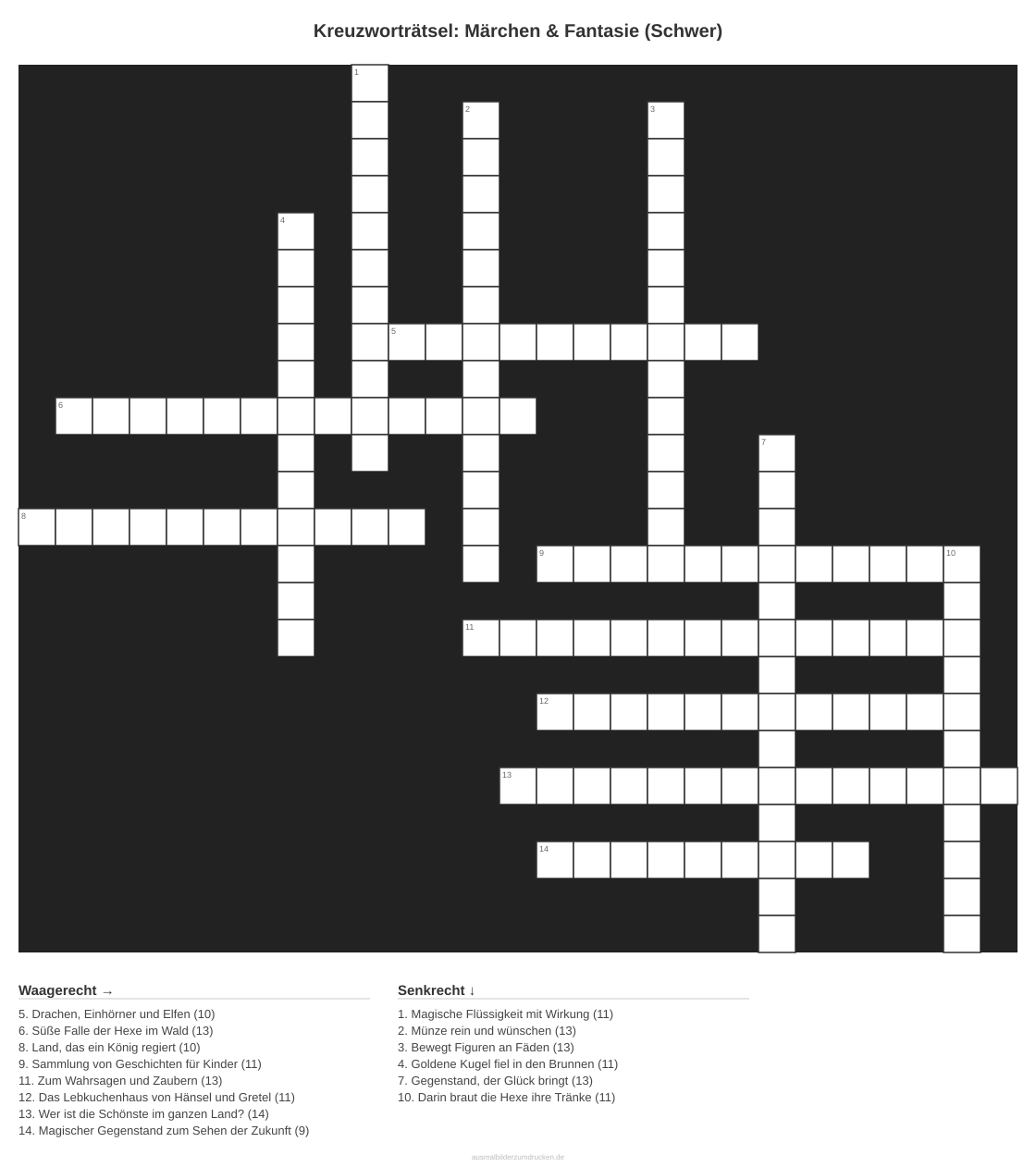 Kreuzworträtsel Kreuzworträtsel: Märchen & Fantasie (Schwer) aus der Kategorie Märchen - kostenlos ausdrucken