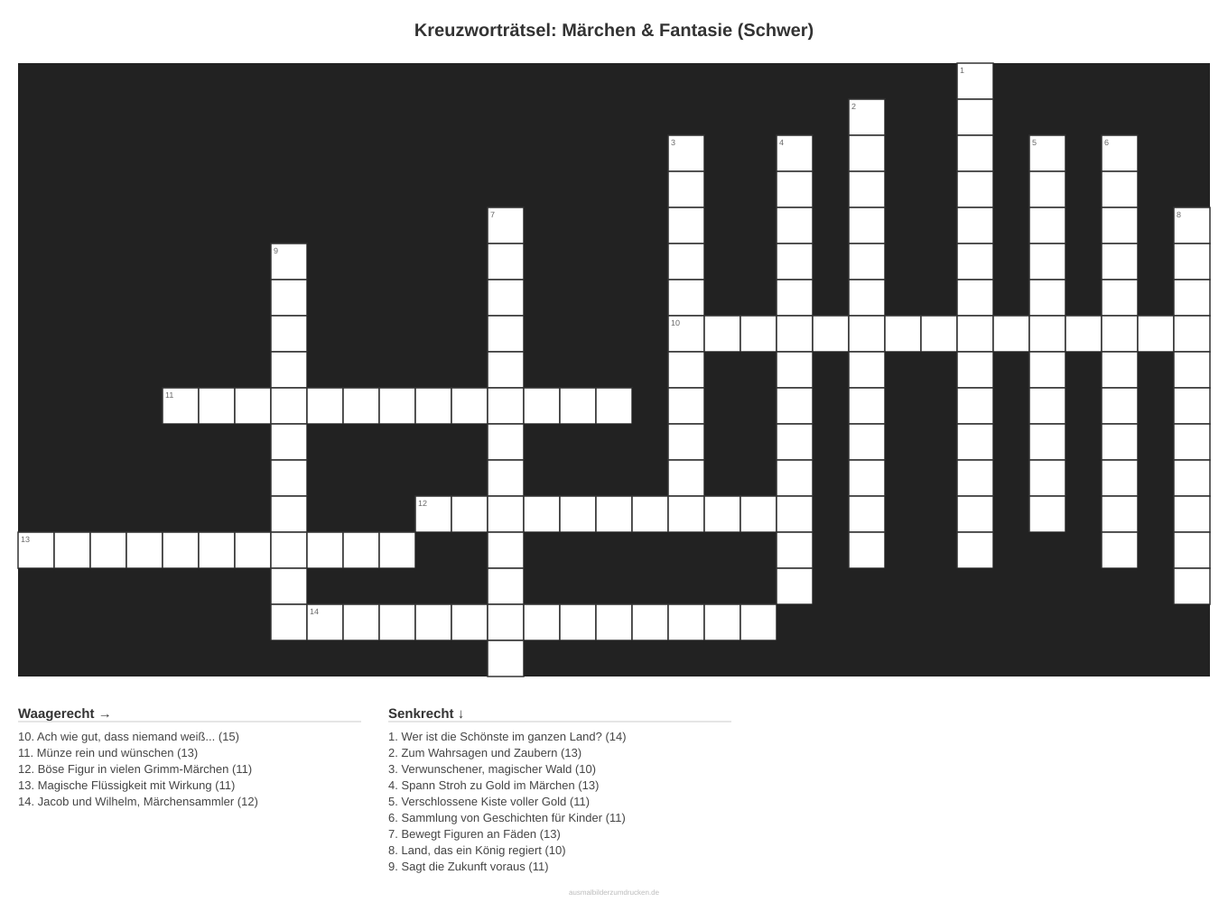 Kreuzworträtsel Kreuzworträtsel: Märchen & Fantasie (Schwer) aus der Kategorie Märchen - kostenlos ausdrucken