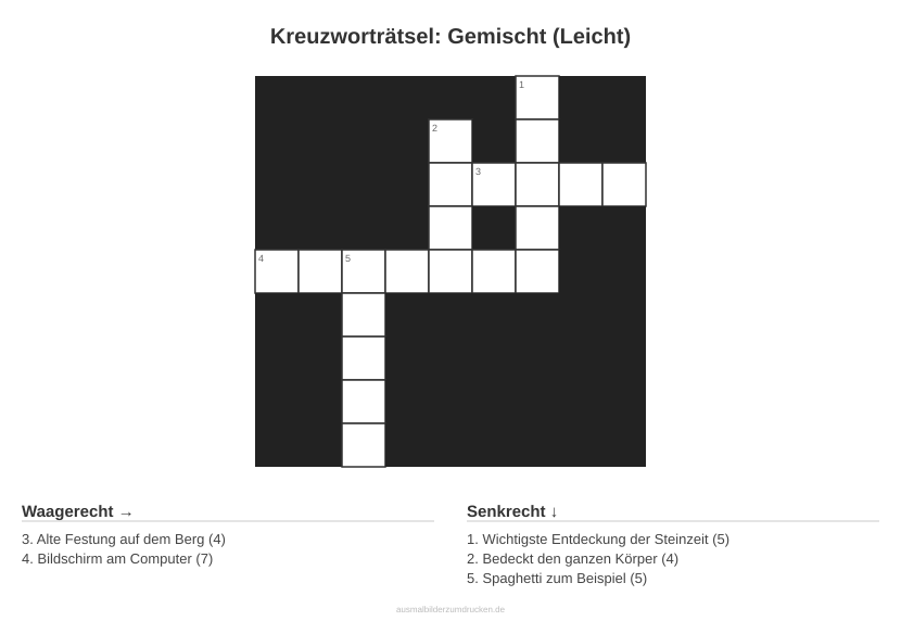 Kreuzworträtsel Kreuzworträtsel: Gemischt (Leicht) aus der Kategorie Sonstiges - kostenlos ausdrucken