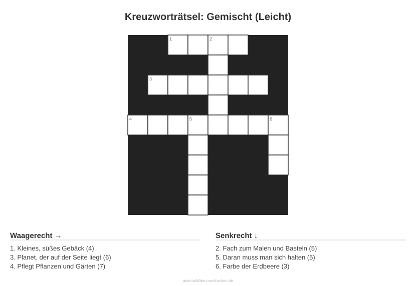 Kreuzworträtsel Kreuzworträtsel: Gemischt (Leicht) aus der Kategorie Sonstiges - kostenlos ausdrucken